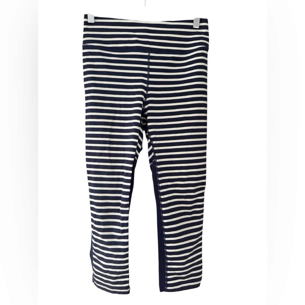 J CREW X NEW BALANCE 0683 Arrow Navy Blue White Striped Crop Legging Mesh M